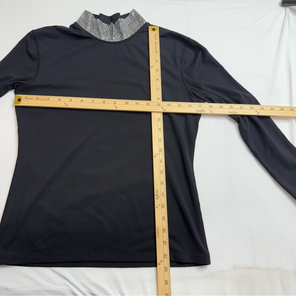 Carbon38 Rhinestone Mock Neck Long Sleeve Black Nylon-Spandex Top - Picture 7 of 9